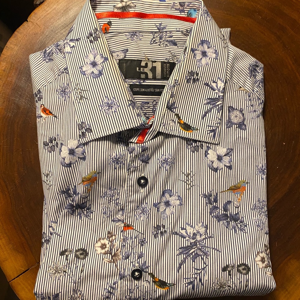 Blue Floral striped Men's Shirt Semi fitted 15 1/2